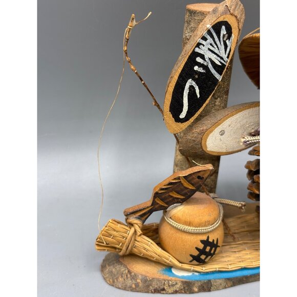 Vtg Koskeshi Handcrafted Pinecone Fisherman Figurine Hat Boat Japan - Picture 3 of 7